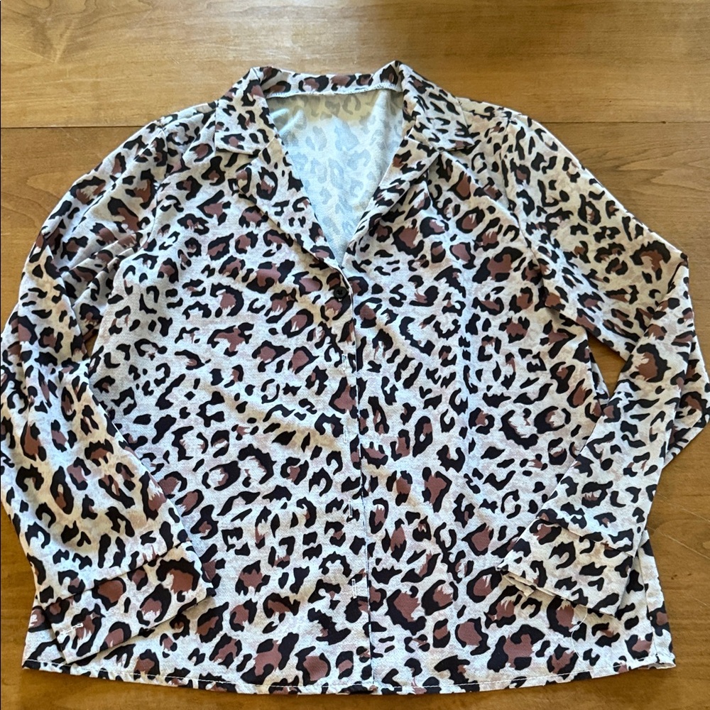 SHEIN Leopard Print Button Down Shirt - Brown and Black